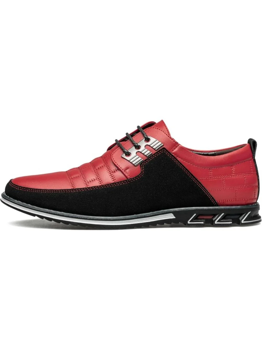 Men's Red Plaid Embossed Grid Leather Comfortable Hybrid Oxford Dress Sneakers